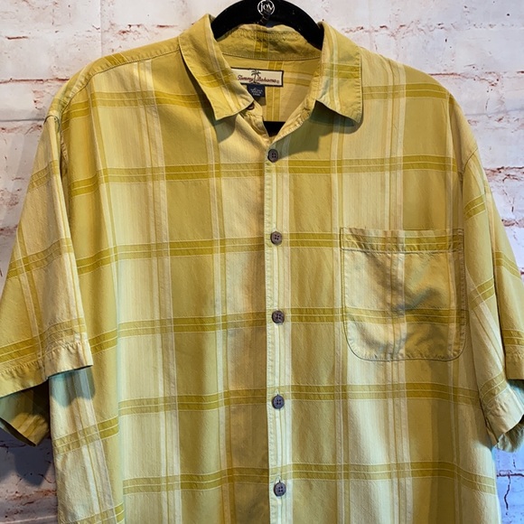 Tommy Bahama silk shirt button down yellow plaid - Picture 2 of 9